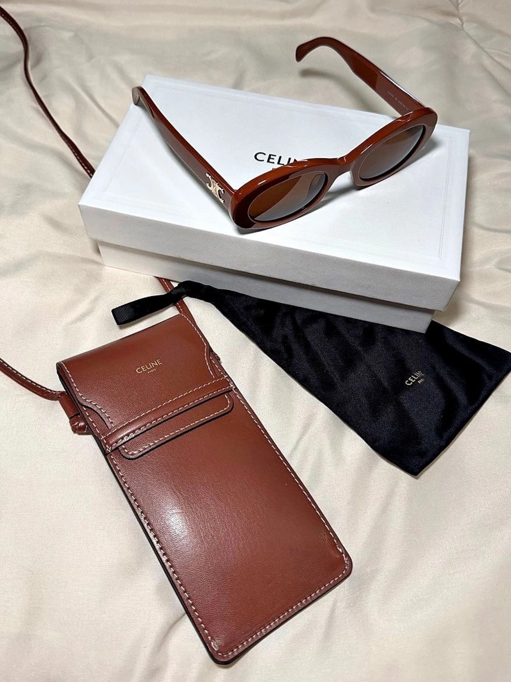 CELINE Triomphe 01 Brown Oval Sunglasses + Case